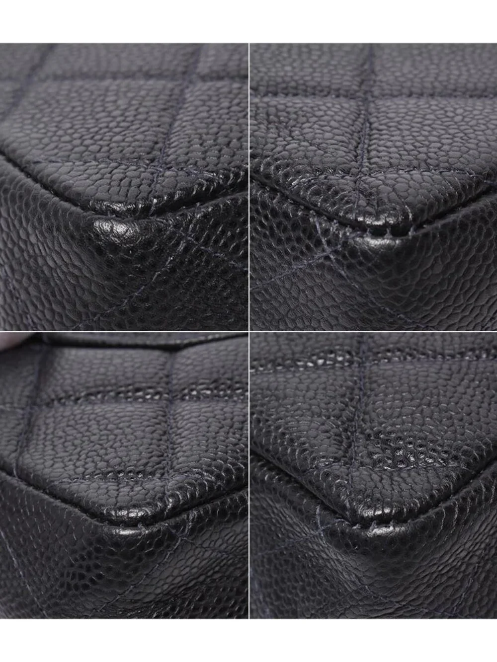 Chanel Chain Shoulder Bag Quilted Caviar Leather Gold Double